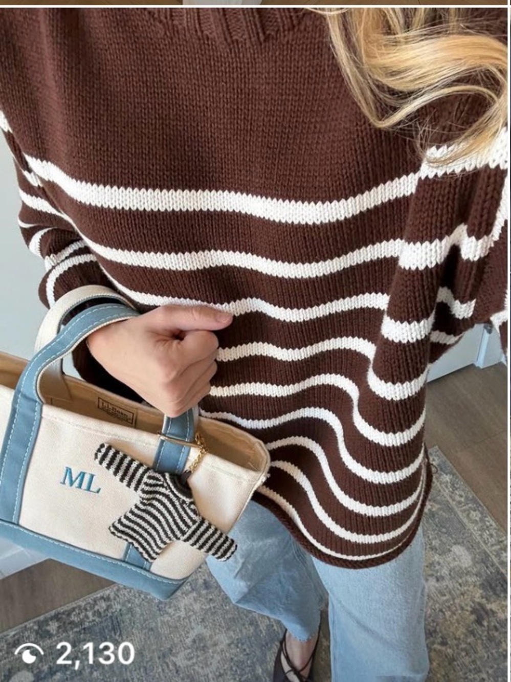 J.Crew 2025 Brown stripe roll neck cotton sweater medium - Picture 2 of 6